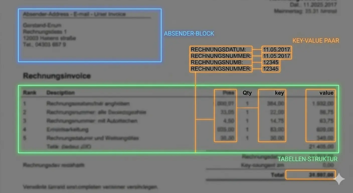Annotated invoice highlighting data fields