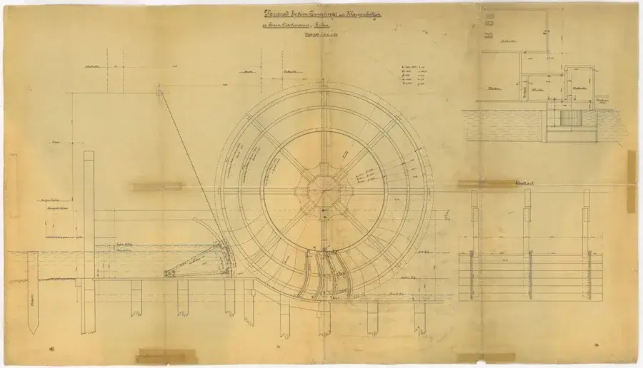 Technische Zeichnung – Wasserrad